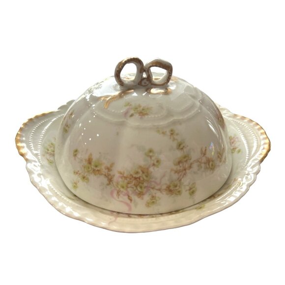 Theodore Haviland Limoges France Antique Butter Dish With Lid & Floral Design